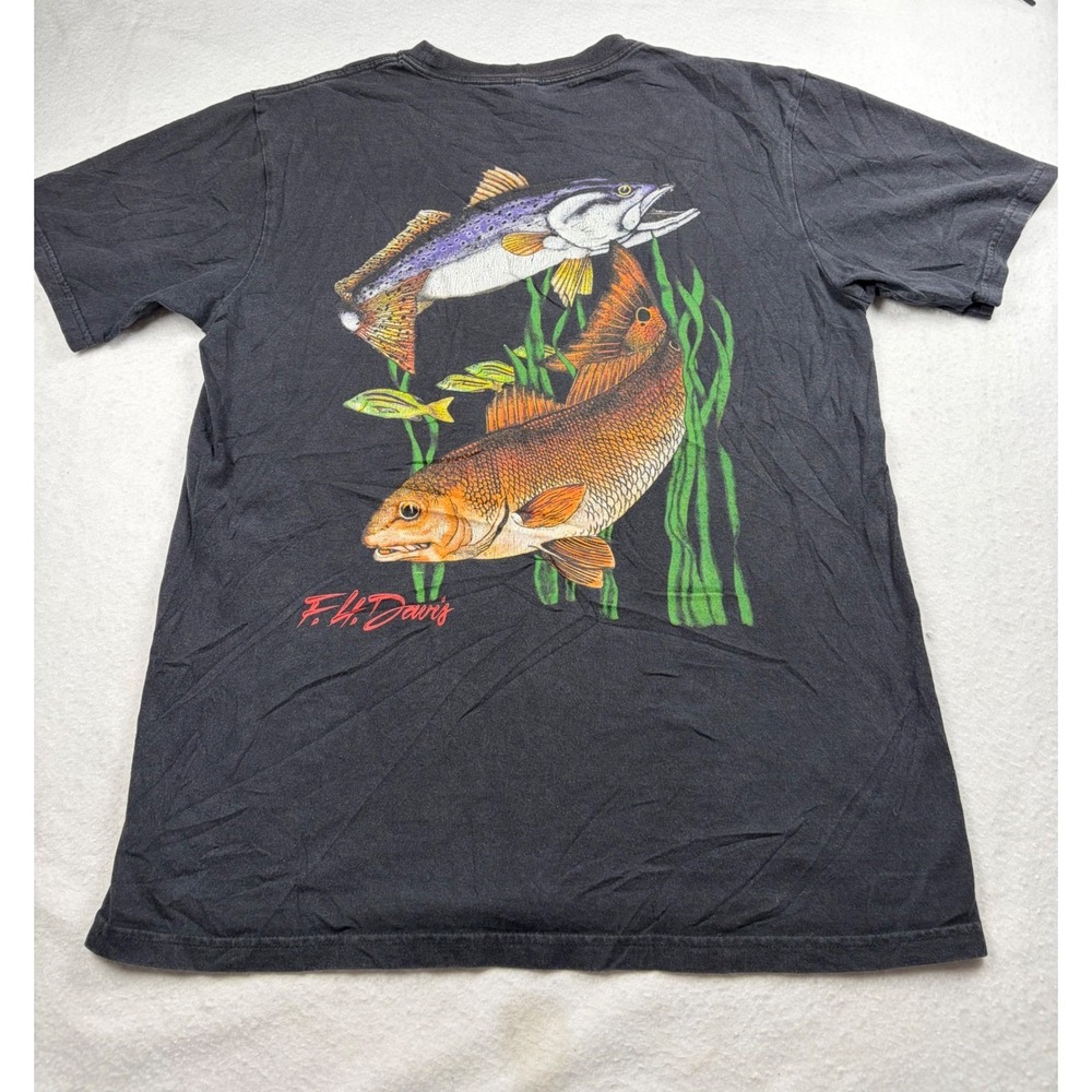 Zinc FH Davis Saltwater Fishing Pocket T-Shirt Mens Medium Black Graphic Fish